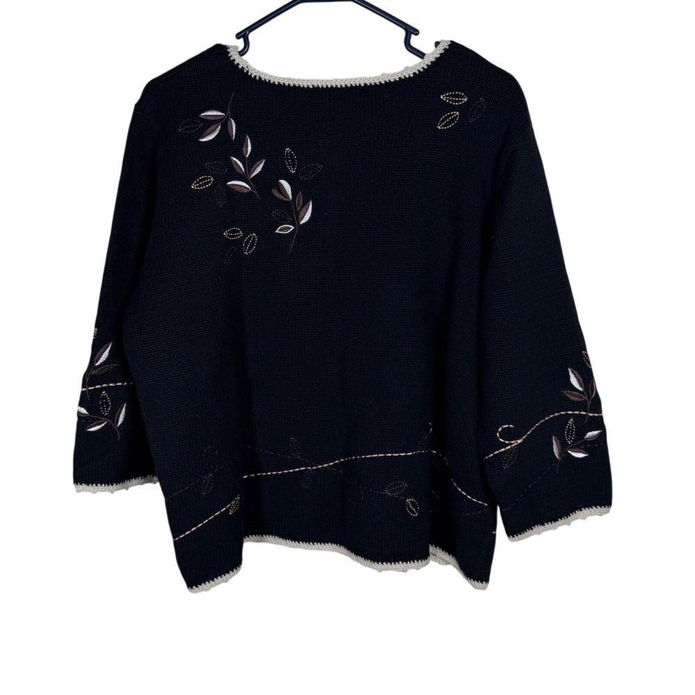 Christopher & Banks Black Embroidered Leaf Cardigan Hand Crochet Trim XL - Picture 7 of 7